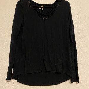 Black Lace up Long Sleeve Tee